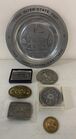 Lot# 373 - (7) Plate,Coins,Belt Buckles,