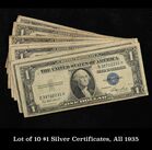 Lot of 10 $1 Silver Certificates, All