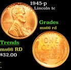 1945-p Lincoln Cent 1c Grades GEM+ Unc