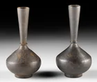  Preview image for Pair Persian Koftgari Iron Bud Vases, 