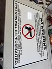  Preview image for Lot# 278 - no weapons 24x34 sign, metal, 