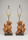  Preview image for Two carved wooden foo dog table lamps. 