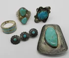  Preview image for STERLING TURQUOISE LOT, 5PC RINGS PIN 