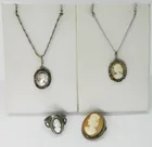  Preview image for STERLING CAMEO LOT: 2 NECKLACES, RING, 
