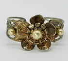  Preview image for PEARL FLORAL CUFF BRACELET, GOLD TONE 