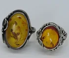  Preview image for 2 STERLING AMBER GEMSTONE RINGS 