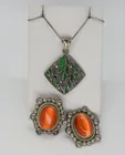  Preview image for VINTAGE TURQUOISE & ORANGE CATS EYE 925 