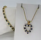  Preview image for SIMULATED SAPPHIRE 925 GOLD TONE SET 