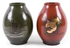  Preview image for TWO JAPANESE PATINATED METAL VASES; RED 