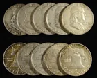  Preview image for (10) 90% SILVER FRANKLIN HALF DOLLARS 