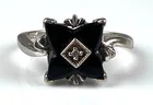  Preview image for Signed 10K White Gold Onyx Diamond Ring 
