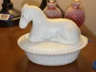  Preview image for Milk glass reclining horse covered dish 