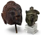  Preview image for Two Asian Bronze & Iron Buddha Heads 