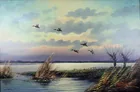  Preview image for H. MERTENS. SUNSET MARSHLAND WITH FLYING 