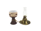  Preview image for A CERAMIC GOBLET AND MINIATURE BRASS OIL 