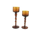 Preview image for PAIR OF TWISTED STEM AMBER GLASS CANDLE 
