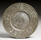  Preview image for German Art Nouveau Hammered Pewter Plate 