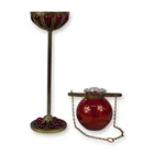  Preview image for 2pc Red Art Glass Brass Candleholders 