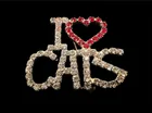  Preview image for Rhinestone "I Love Cat" Pin ( 1 1/4 By 
