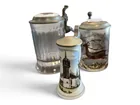  Preview image for (3) Glass Beer Steins with Pewter Lids 