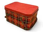  Preview image for Plaid Metal Tin Box with Red Lid 