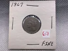 Preview image for Lot# 67 - 1867 NICKEL THREE CENT FINE 